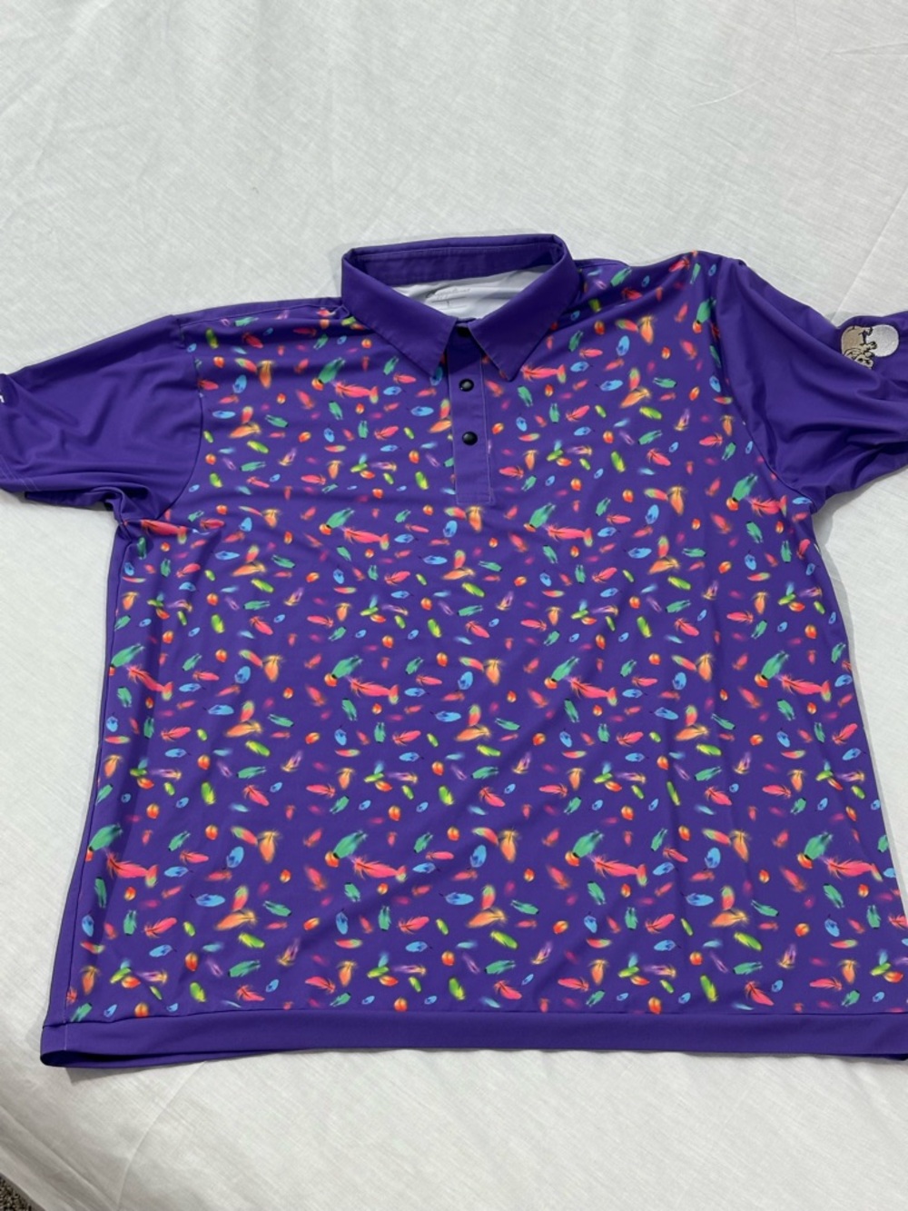Chippopotamus Golf Men's Purple Feather-Print Polo Shirt